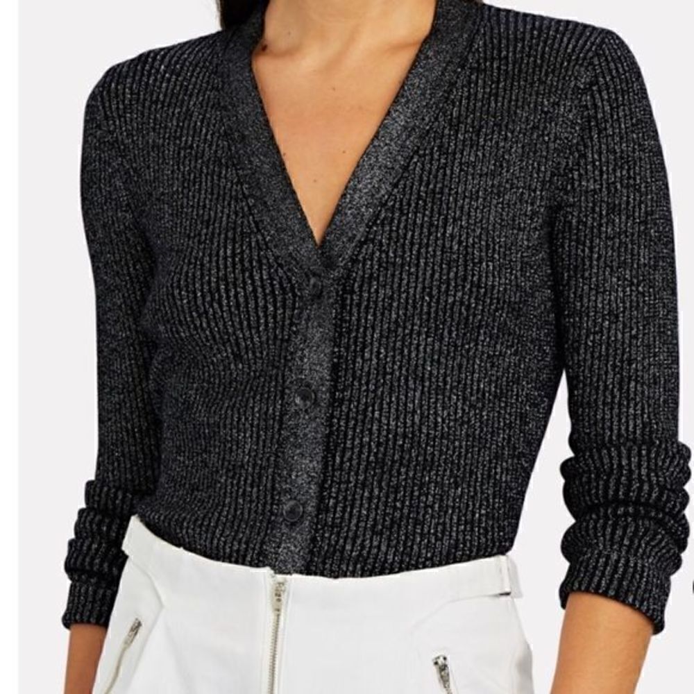 Re/Done 60s Slim Cardigan‎ Sparkly Black & Silver Glitter V-neck Cardigan
